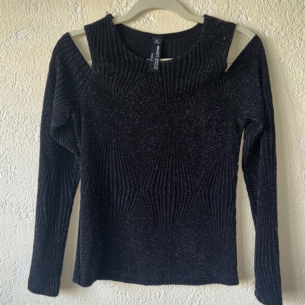 Design Lab Lord & Taylor Sparkling Black Blouse
